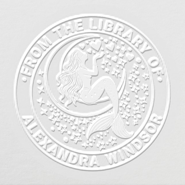 Sultry Mermaid on Crescent Moon Library Book Name Embosser (Design)