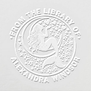 Sultry Mermaid on Crescent Moon Library Book Name Embosser