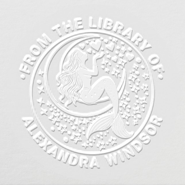 Sultry Mermaid on Crescent Moon Library Book Name Embosser (Design)