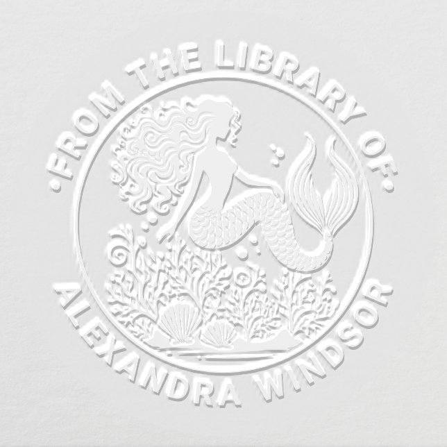 Sultry Mermaid Seashells Coral Library Book Name Embosser (Design)
