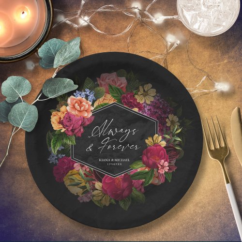 Sultry Nights Floral Wedding Always Forever ID829 Paper Plates