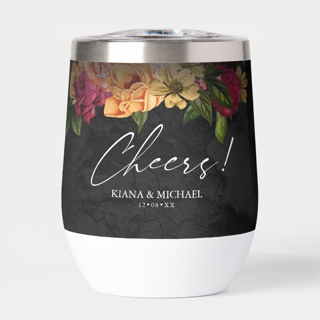 Sultry Nights Floral Wedding Cheers ID829 Thermal Wine Tumbler (Front)