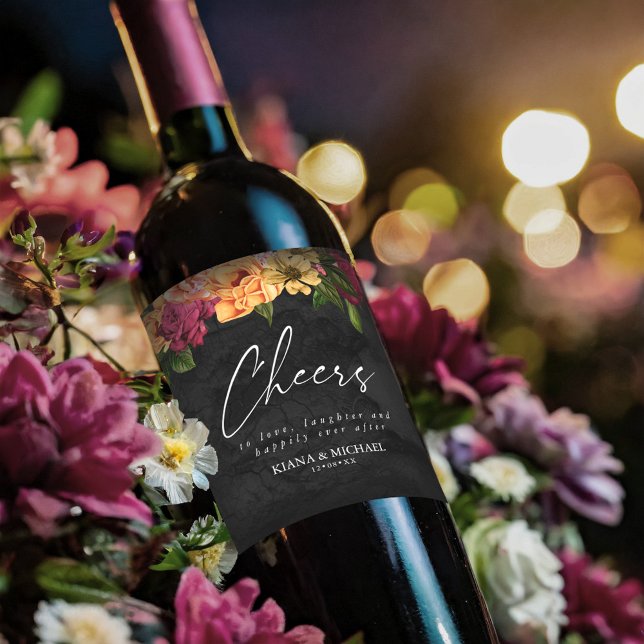 Sultry Nights Floral Wedding Cheers ID829 Wine Label (Creator Uploaded)