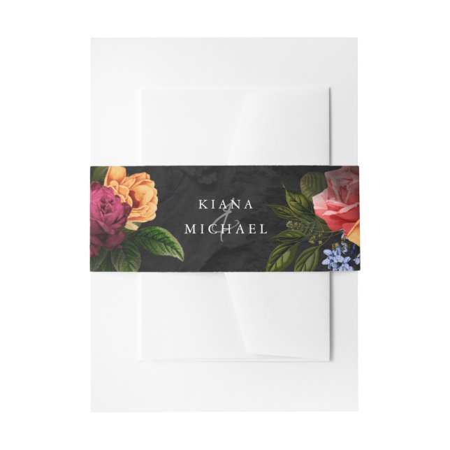 Sultry Nights Floral Wedding ID829 Invitation Belly Band (Front Example)