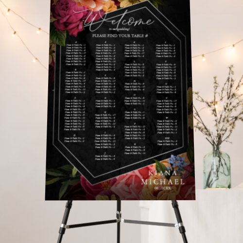 Sultry Nights Floral Wedding Seating Chart ID829 Foam Board