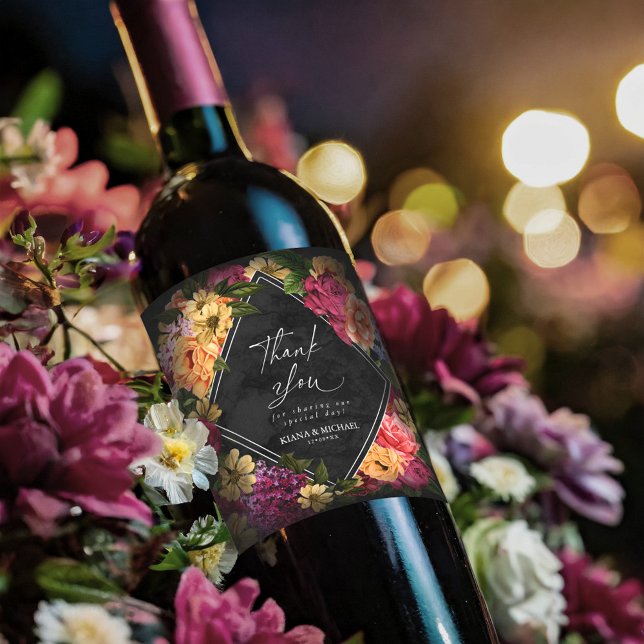 Sultry Nights Floral Wedding Thank You ID829 Wine Label (Creator Uploaded)