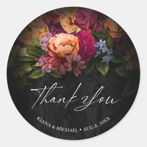 Sultry Nights Floral Wedding Thank You V2 ID829 Classic Round Sticker
