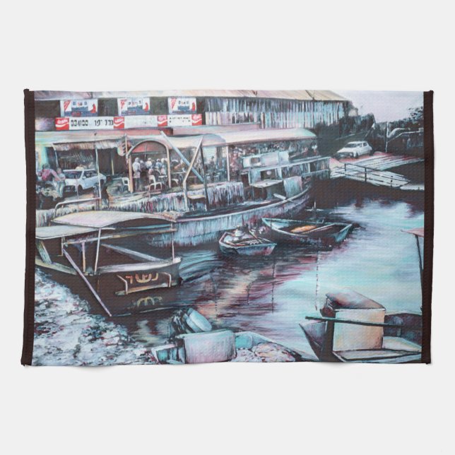 Sultry Prelude to Dusk, Jaffe, Israel Kitchen Towel (Horizontal)