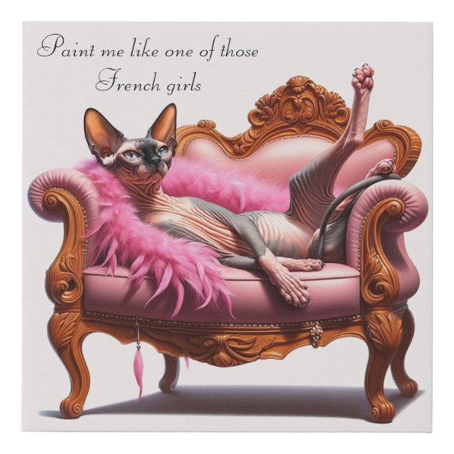 Sultry Sphynx Cat Faux Wrapped Canvas Print (Front)