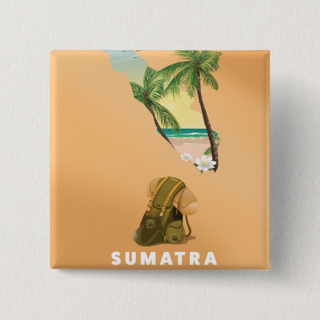 Sumatra illustrated map travel poster button (Front)