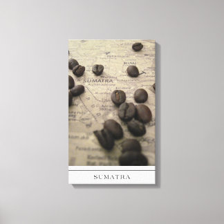 Sumatra Map with Coffee Beans on canvas