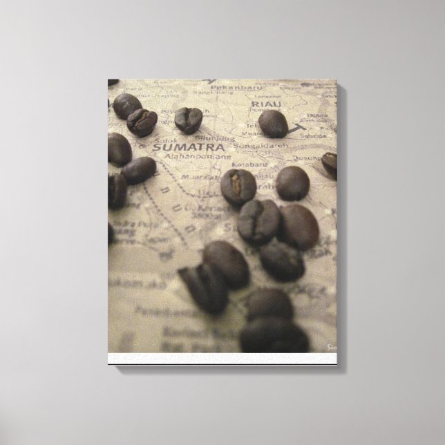 Sumatra Map with Coffee Beans on canvas Print (Front)