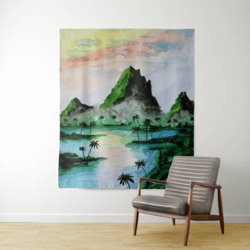 Sumatra Mountains Watercolor Tapestry