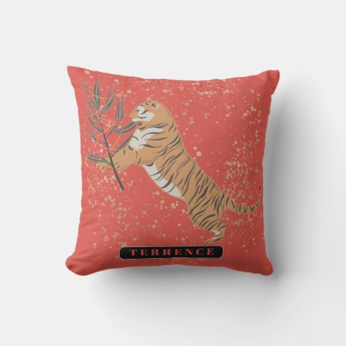 Sumatra Red Wild Tiger   Personalized Name Outdoor Pillow