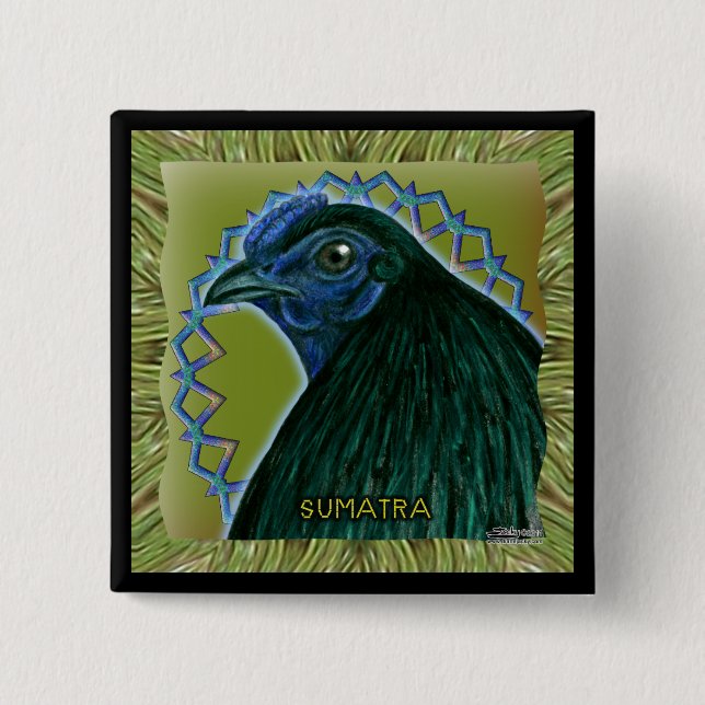 Sumatra Rooster Framed Button (Front)