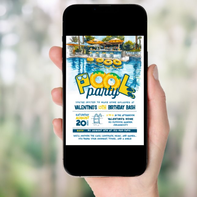 Sumer Pool Party Birthday Invitation (Front Digital)