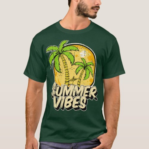 Sumer Vibes Surf Surfing palm trees vintage distre T_Shirt