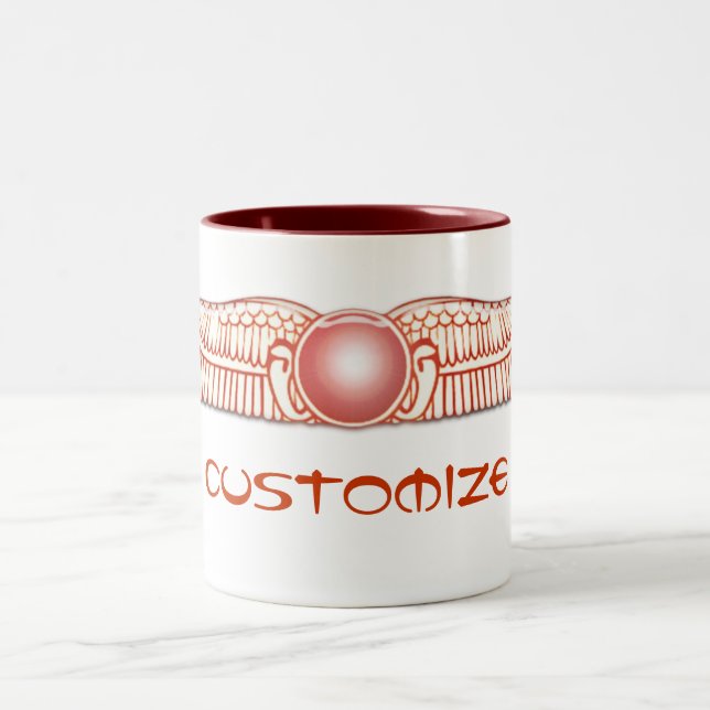 Sumerian Anunnaki Winged Sun Disk Two-Tone Coffee Mug (Center)