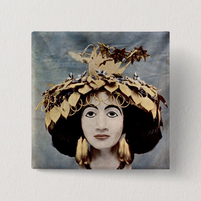 Sumerian headdress worn by Queen Shub-ad Pinback Button (Front)