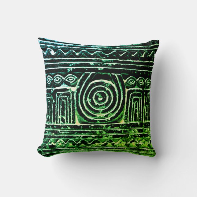 Sumerian Mesopotamian Pattern Green Filter  Throw Pillow (Front)