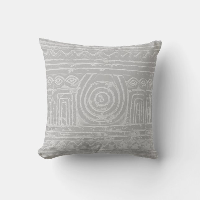 Sumerian Mesopotamian Pattern Grey Throw Pillow (Front)