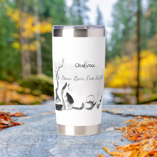 Sumi-e Cat With Bird And Tea Insulated Tumbler
