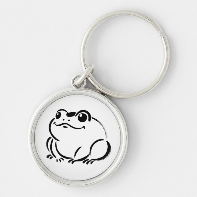 Sumi-e Ink Style Japanese Frog Keychain (Front)