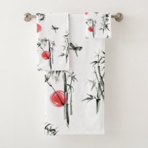 Sumi-e Japanese ink painting Bath Towel Set