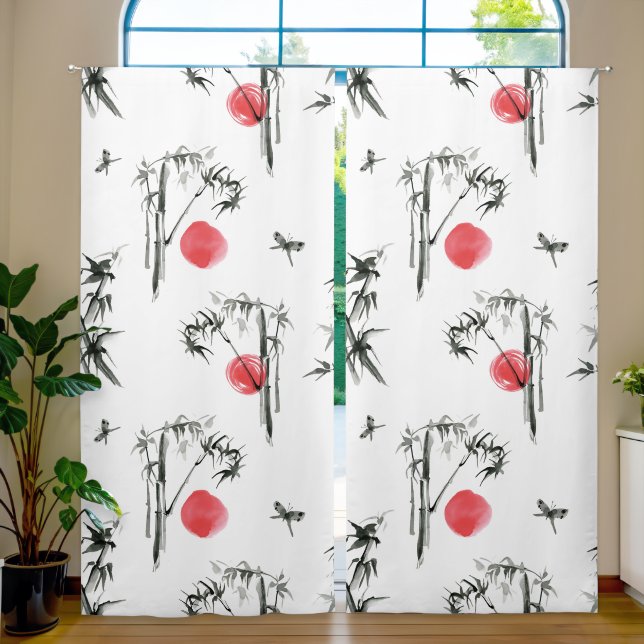 Sumi-e Japanese ink painting Blackout Curtains (Living Room)