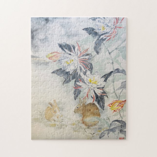 Sumi e Moon Rabbit Puzzle (Vertical)