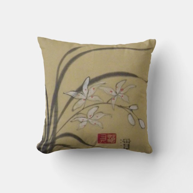 Sumi-e Orchid by Chelsea McGraw Throw Pillow (Front)