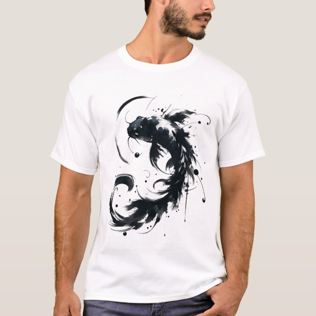 Sumie Brushstroke Karasu Black Koi Fish T-Shirt (Front)