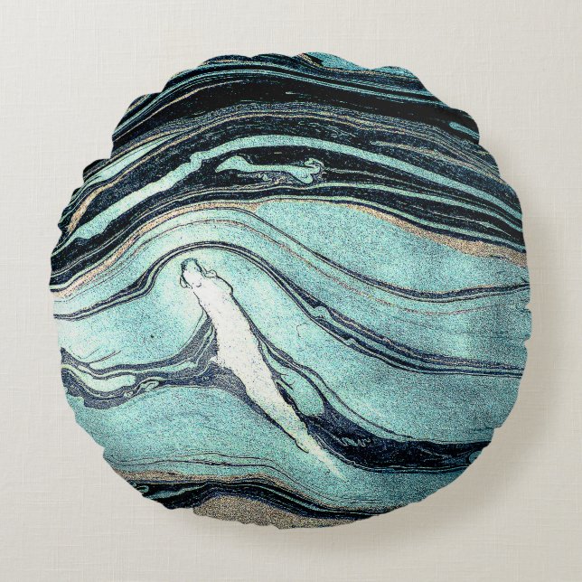 Suminagashi, Japanese Marbling Art. Round Pillow (Front)