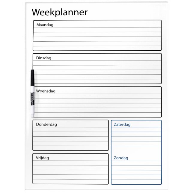 Summary weekly scheduler dry erase board (Front)
