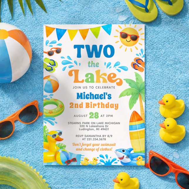 Summer 2nd Birthday Invitation - Two the Lake (Boy 2nd Birthday Invitation - Two the Lake - Summer Party)