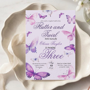 Summer 3rd Birthday Butterfly Girls Birthday  Invitation