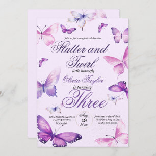 Summer 3rd Birthday Butterfly Girls Birthday  Invitation