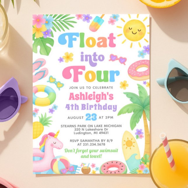 Summer 4th Birthday Invitation - Float into Four (Summer 4th Birthday Invitation - Float into Four
)