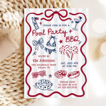 Summer 4th of July BBQ & Pool Party Invitation