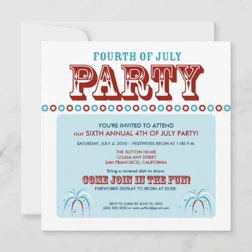 Summer 4th of July PartyCookout Invitation