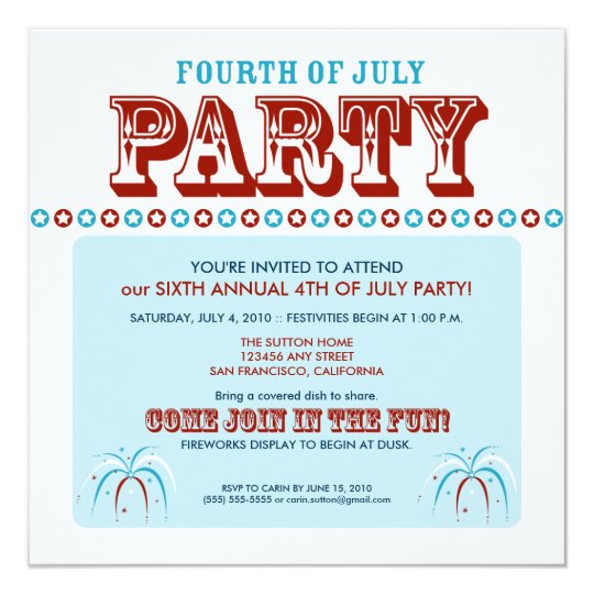 Summer 4th of July Party/Cookout Invitation | Zazzle.com