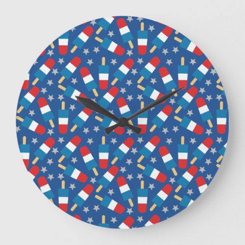 Summer 4th of July Patriotic Popsicles Large Clock