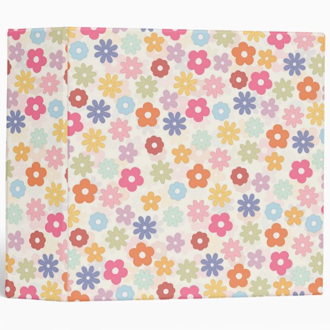 Summer 70’s Boho Retro Daisy Flowers 3 Ring Binder (Front/Spine)
