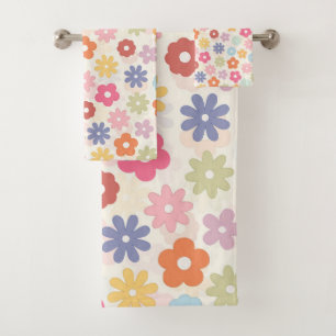 Summer 70’s Boho Retro Daisy Flowers Bath Towel Set