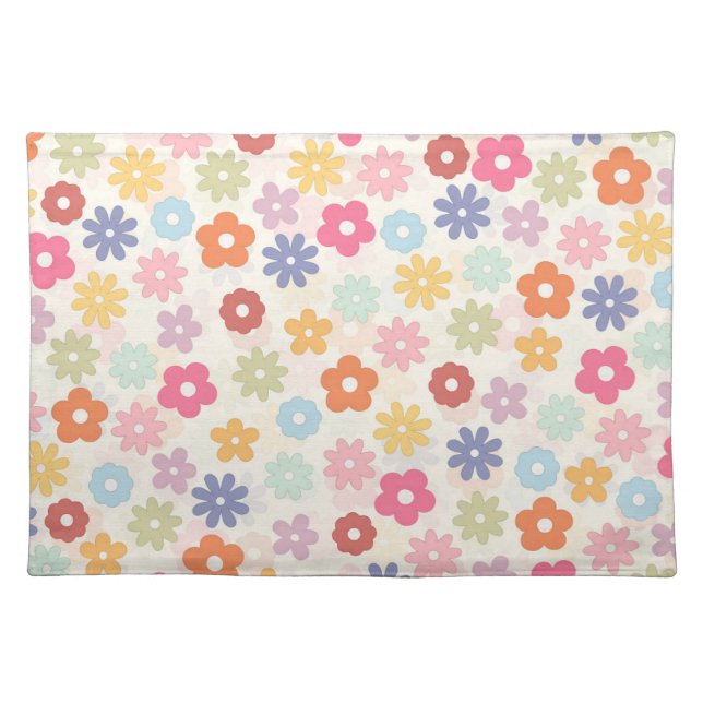 Summer 70’s Boho Retro Daisy Flowers Cloth Placemat (Front)
