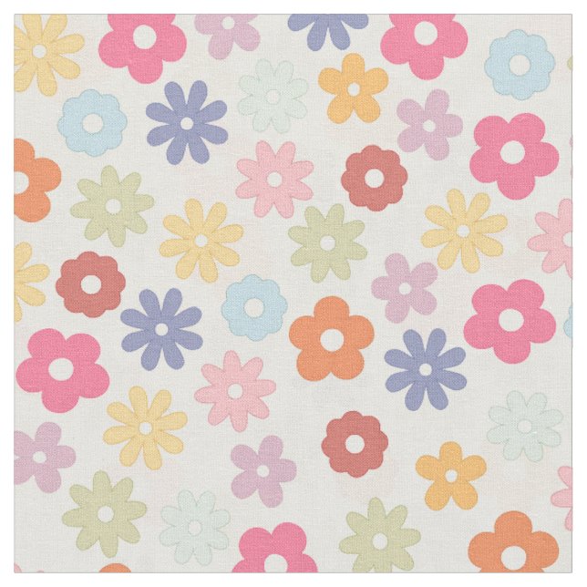 Summer 70’s Boho Retro Daisy Flowers Fabric (Close Up)