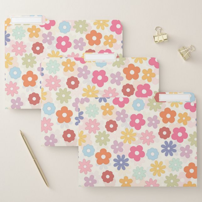 Summer 70’s Boho Retro Daisy Flowers File Folder (Set)