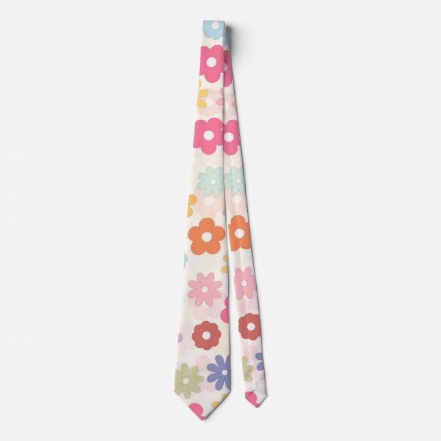 Summer 70’s Boho Retro Daisy Flowers Neck Tie (Front)