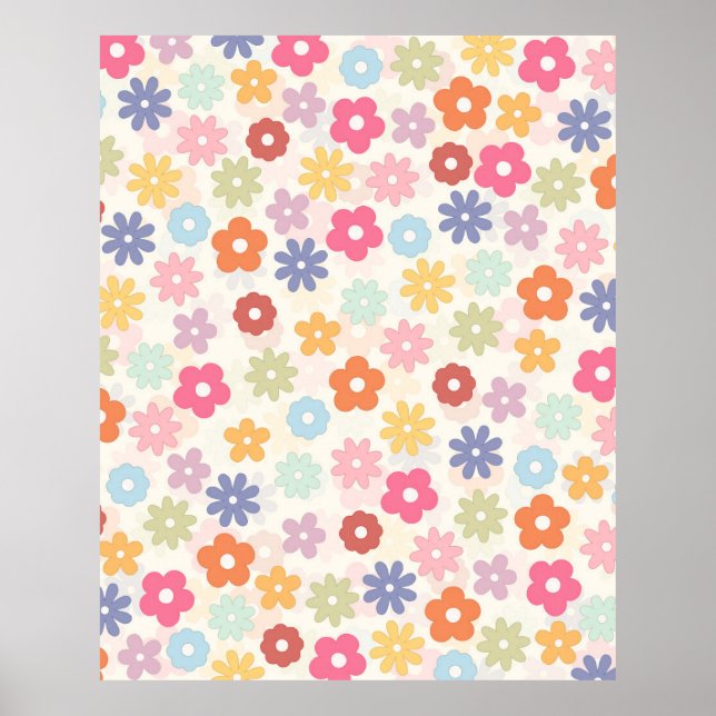 Summer 70’s Boho Retro Daisy Flowers Poster (Front)