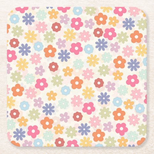 Summer 70s Boho Retro Daisy Flowers Square Paper Coaster